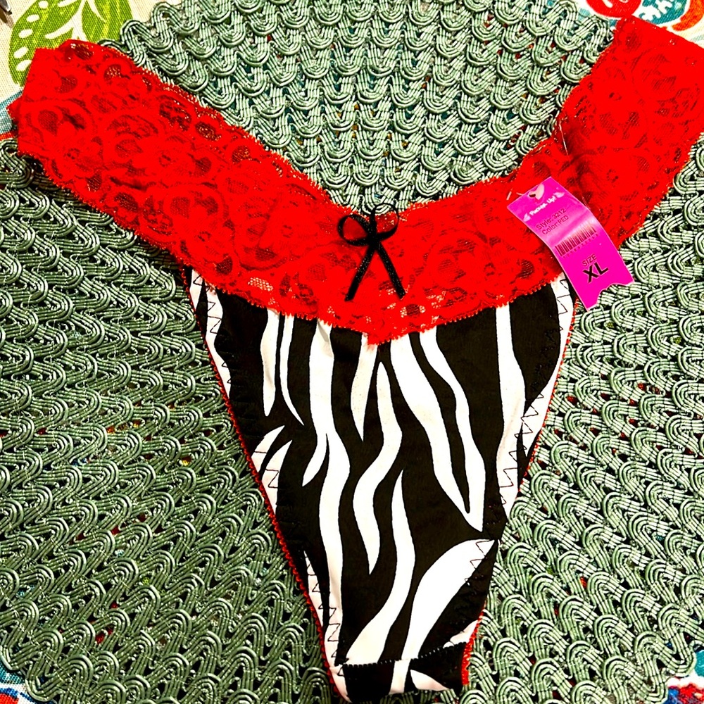 NWT Pucker Up Red Lace Tong panties. Size XL